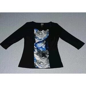 Rendezvous 3/4 Sleeve Blouse Womens Size Large Black And Marbled Blue Slouch...